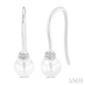 1/20 ctw Petite 5.5 MM Cultured Pearls and Round Cut Diamond Fashion Earring in 10K White Gold