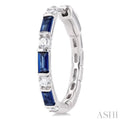 1/3 ctw Art Deco 4X2 MM Baguette Cut Sapphire and Round Cut Diamond Precious Hoop Earring in 14K White Gold