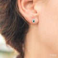 1/3 ctw Pear Cut 5x3 MM Emerald and Round Cut Diamond Precious Stud Earring in 14K White Gold