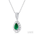 1/4 ctw Pear Cut 6X4 MM Emerald and Round Cut Diamond Precious Pendant With Chain in 14K White Gold