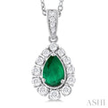 1/4 ctw Pear Cut 6X4 MM Emerald and Round Cut Diamond Precious Pendant With Chain in 14K White Gold