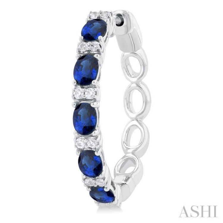 1/4 ctw Oval Cut 4X3 MM Sapphire and Round Cut Diamond Precious Hoop Earring in 14K White Gold