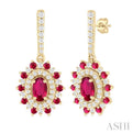 1/3 ctw 5x3 MM & 1.45 MM Ruby and Round Cut Diamond Precious Earring in 14K Yellow Gold