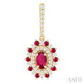 1/3 ctw 5x3 MM & 1.45 MM Ruby and Round Cut Diamond Precious Earring in 14K Yellow Gold