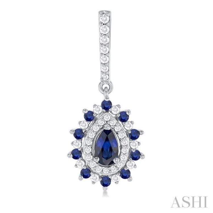 1/3 ctw 5x3 MM & 1.45 MM Sapphire and Round Cut Diamond Precious Earring in 14K White Gold