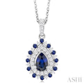 1/4 ctw Floral 6X4 MM Oval & 1.55 MM Round Cut Sapphire and Round Cut Diamond Precious Pendant With Chain in 14K White Gold