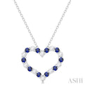 1/4 ctw Open Heart 1.80 MM Round Cut Sapphire and Round Cut Diamond Precious  Fashion Pendant With Chain in 14K White Gold