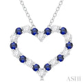 1/4 ctw Open Heart 1.80 MM Round Cut Sapphire and Round Cut Diamond Precious  Fashion Pendant With Chain in 14K White Gold