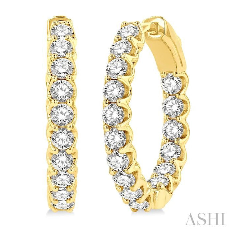 2 Ctw Inside-Out Round Cut Diamond Hoop Earrings in 14K Yellow Gold