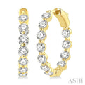 3 Ctw Inside-Out Single Prong Set Round Cut Diamond Hoop Earrings in 14K Yellow Gold