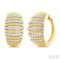 1/2 ctw Dome Shape Rope Bead Round Cut Diamond FAshion Hoop Earring in 14K Yellow Gold