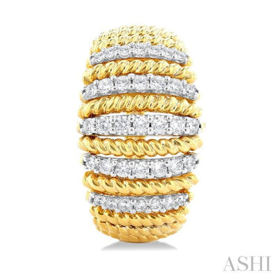 1/2 ctw Dome Shape Rope Bead Round Cut Diamond FAshion Hoop Earring in 14K Yellow Gold