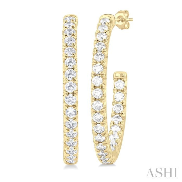 1/2 ctw French Pave Set Round Cut Diamond FAshion Half Hoop Earring in 14K Yellow Gold