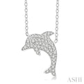 1/6 ctw Sealife Petite Dolphin Round Cut Diamond Fashion Pendant With Chain in 10K White Gold