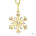 1/6 ctw Petite Snowflake Round Cut Diamond Fashion Pendant With Chain in 10K Yellow Gold