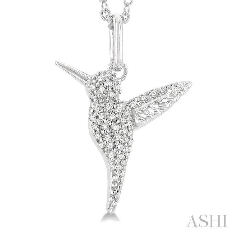 1/6 ctw Petite Hummingbird Round Cut Diamond Fashion Pendant With Chain in 10K White Gold