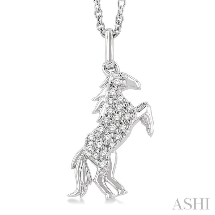 1/8 ctw Petite Horse Round Cut Diamond Fashion Pendant With Chain in 10K White Gold