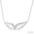 1/50 ctw Angel Wing Round Cut Diamond FAshion Pendant With Chain in Sterling Silver