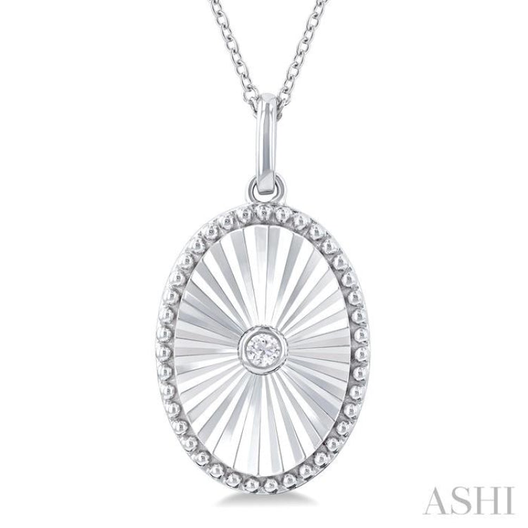 1/20 ctw Oval Medallion Round Cut Diamond Pendant With Chain in Sterling Silver