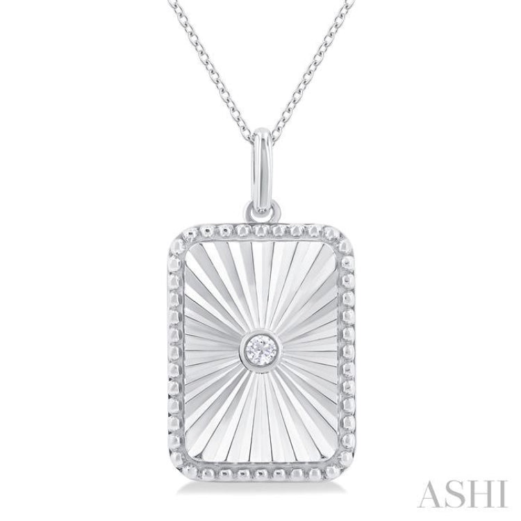 1/20 ctw Rectangle Medallion Round Cut Diamond Pendant With Chain in Sterling Silver