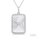 1/20 ctw Rectangle Medallion Round Cut Diamond Pendant With Chain in Sterling Silver