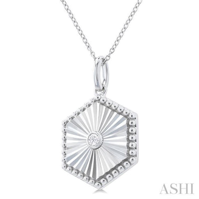 1/20 ctw Hexagon Medallion Round Cut Diamond Pendant With Chain in Sterling Silver