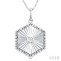 1/20 ctw Hexagon Medallion Round Cut Diamond Pendant With Chain in Sterling Silver