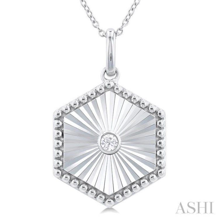 1/20 ctw Hexagon Medallion Round Cut Diamond Pendant With Chain in Sterling Silver