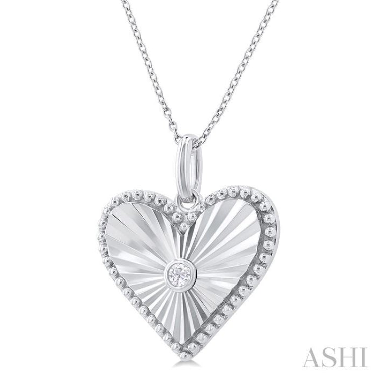 1/20 ctw Heart Medallion Round Cut Diamond Pendant With Chain in Sterling Silver