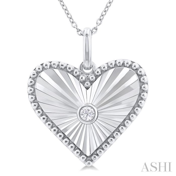 1/20 ctw Heart Medallion Round Cut Diamond Pendant With Chain in Sterling Silver