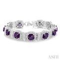 1/10 ctw Cushion Cut 7X7MM Amethyst and Round Cut Diamond Semi Precious Bracelet in Sterling Silver