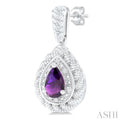 1/20 ctw Pear Cut 6X4MM Amethyst and Round Cut Diamond Semi Precious Earring in Sterling Silver