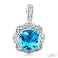 1/20 ctw Cushion Cut 8X8MM Blue Topaz and Round Cut Diamond Semi Precious Earring in Sterling Silver