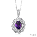 1/20 ctw Oval Cut 8X6 MM Amethyst and Round Cut Diamond Semi Precious Pendant With Chain in Sterling Silver