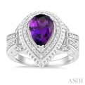 1/20 ctw Pear Cut 10X7MM Amethyst and Round Cut Diamond Semi Precious Ring in Sterling Silver