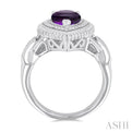 1/20 ctw Pear Cut 10X7MM Amethyst and Round Cut Diamond Semi Precious Ring in Sterling Silver