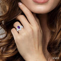 1/20 ctw Pear Cut 10X7MM Amethyst and Round Cut Diamond Semi Precious Ring in Sterling Silver