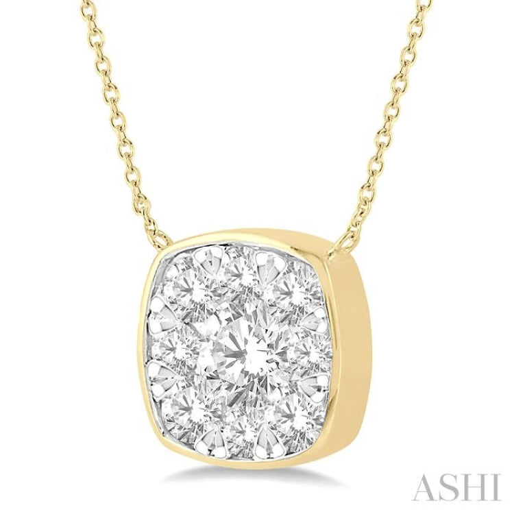 1/2 Ctw Cushion Shape Lovebright Diamond Necklace in 14K Yellow & White Gold