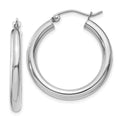 14K White Gold Polished 3mm Lightweight Tube Hoop Earrings