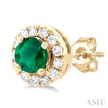 1/10 ctw Round Cut Diamond and 3.25MM Round Cut Emerald Halo Precious Stud Earrings in 10K Yellow Gold