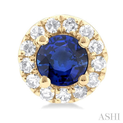 1/10 ctw Round Cut Diamond and 3.25MM Round Cut Sapphire Halo Precious Stud Earrings in 10K Yellow Gold