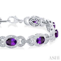 1/10 ctw Oval Cut 7x5MM Amethyst and Round Cut Diamond Semi Precious Bracelet in Sterling Silver