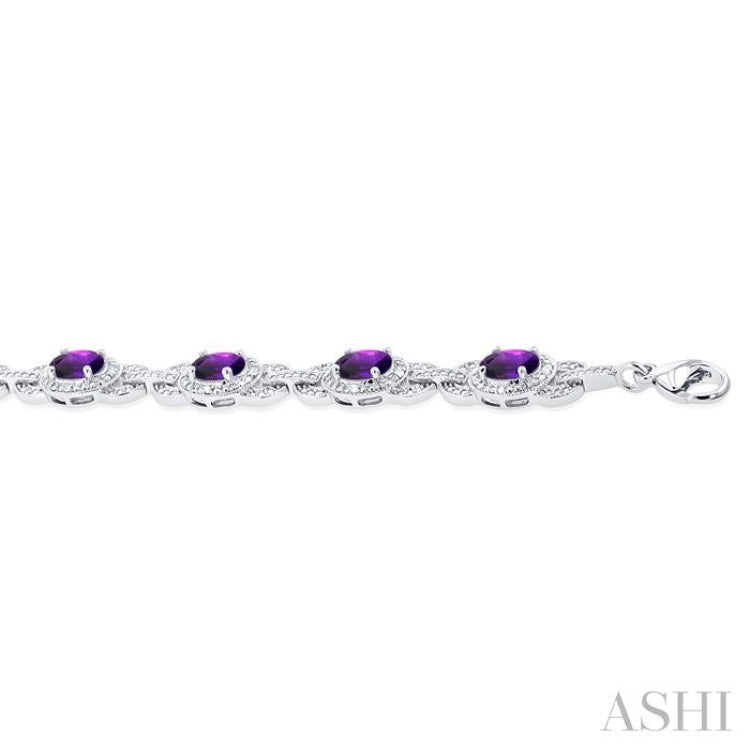 1/10 ctw Oval Cut 7x5MM Amethyst and Round Cut Diamond Semi Precious Bracelet in Sterling Silver