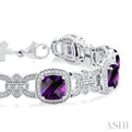 1/10 ctw Cushion Cut 7X7 MM Amethyst and Round Cut Diamond Semi Precious Bracelet in Sterling Silver