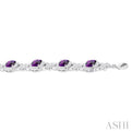 1/10 ctw Cushion Cut 7X7 MM Amethyst and Round Cut Diamond Semi Precious Bracelet in Sterling Silver