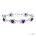 1/10 ctw Cushion Cut 7X7MM Amethyst and Round Cut Diamond Semi Precious Bracelet in Sterling Silver