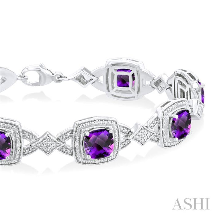 1/10 ctw Cushion Cut 7X7MM Amethyst and Round Cut Diamond Semi Precious Bracelet in Sterling Silver