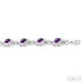 1/10 ctw Cushion Cut 7X7MM Amethyst and Round Cut Diamond Semi Precious Bracelet in Sterling Silver