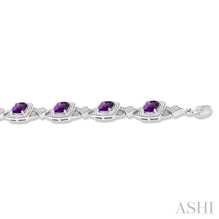 1/10 ctw Cushion Cut 7X7MM Amethyst and Round Cut Diamond Semi Precious Bracelet in Sterling Silver