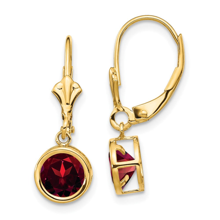 14k 6mm Garnet Leverback Earrings